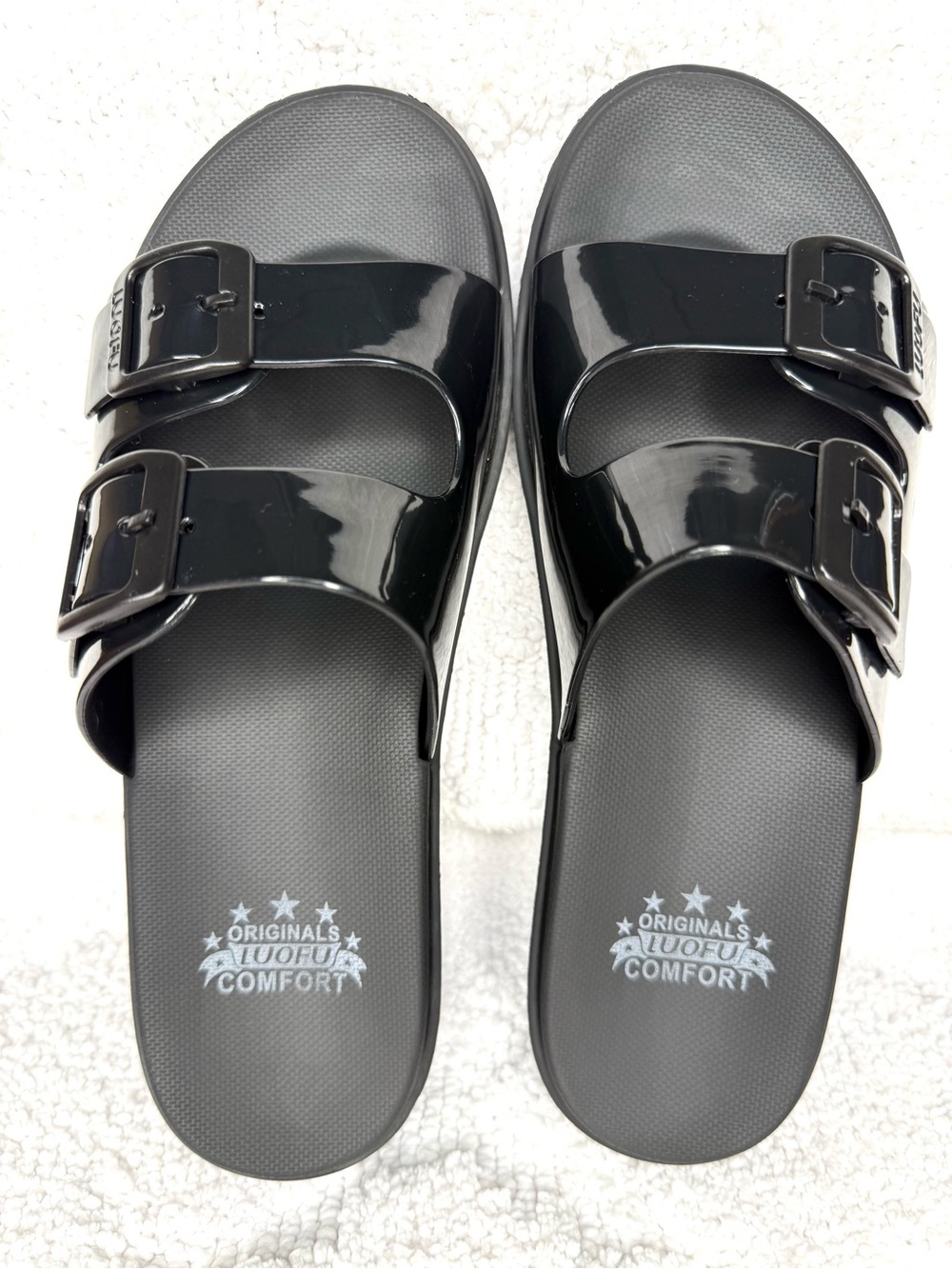 LUOFU Comfort Jelly Black Dual Buckle Slide Sandals EU 39